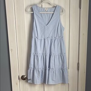 J. Crew Blue Tiered Ruffled Seersucker Dress